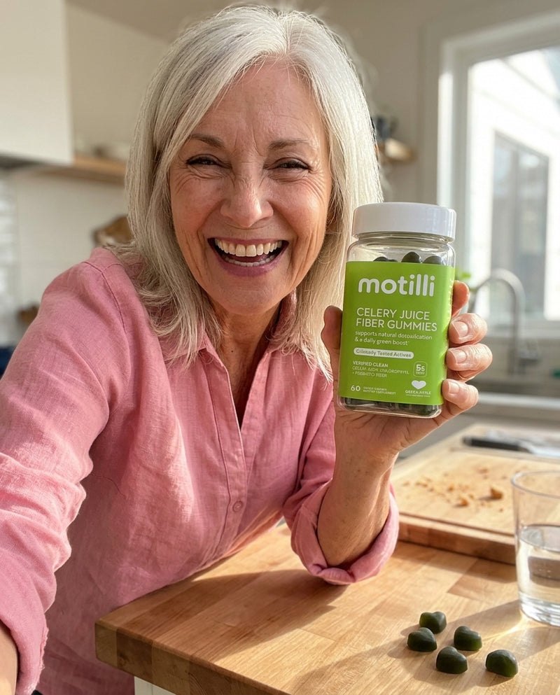 Woman holding a bottle of Motilli