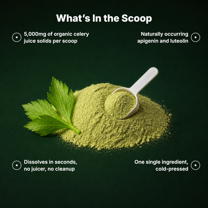 What is in the scoop: 5,000mg organic celery juice solids