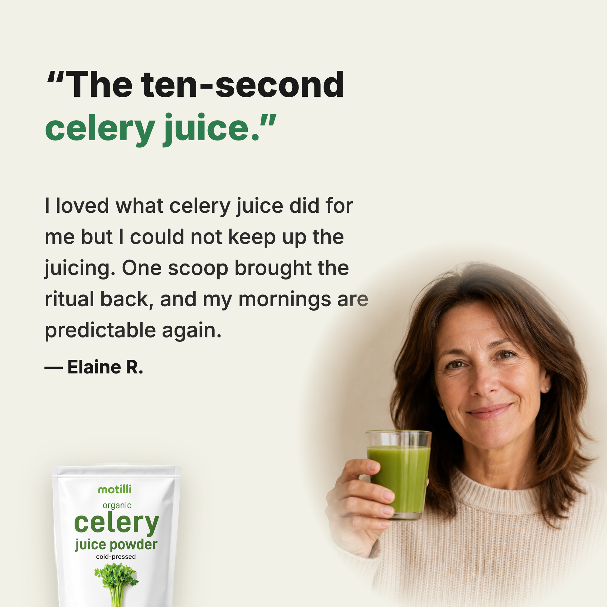 Motilli customer review, the ten-second celery juice