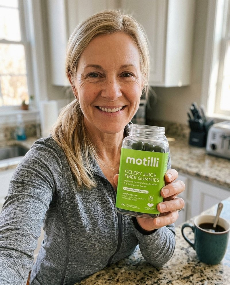 Woman holding a bottle of Motilli