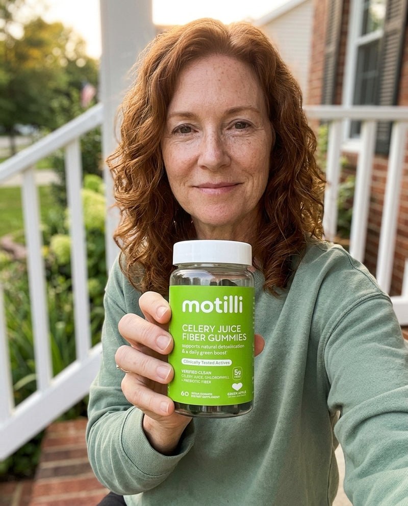 Woman holding a bottle of Motilli