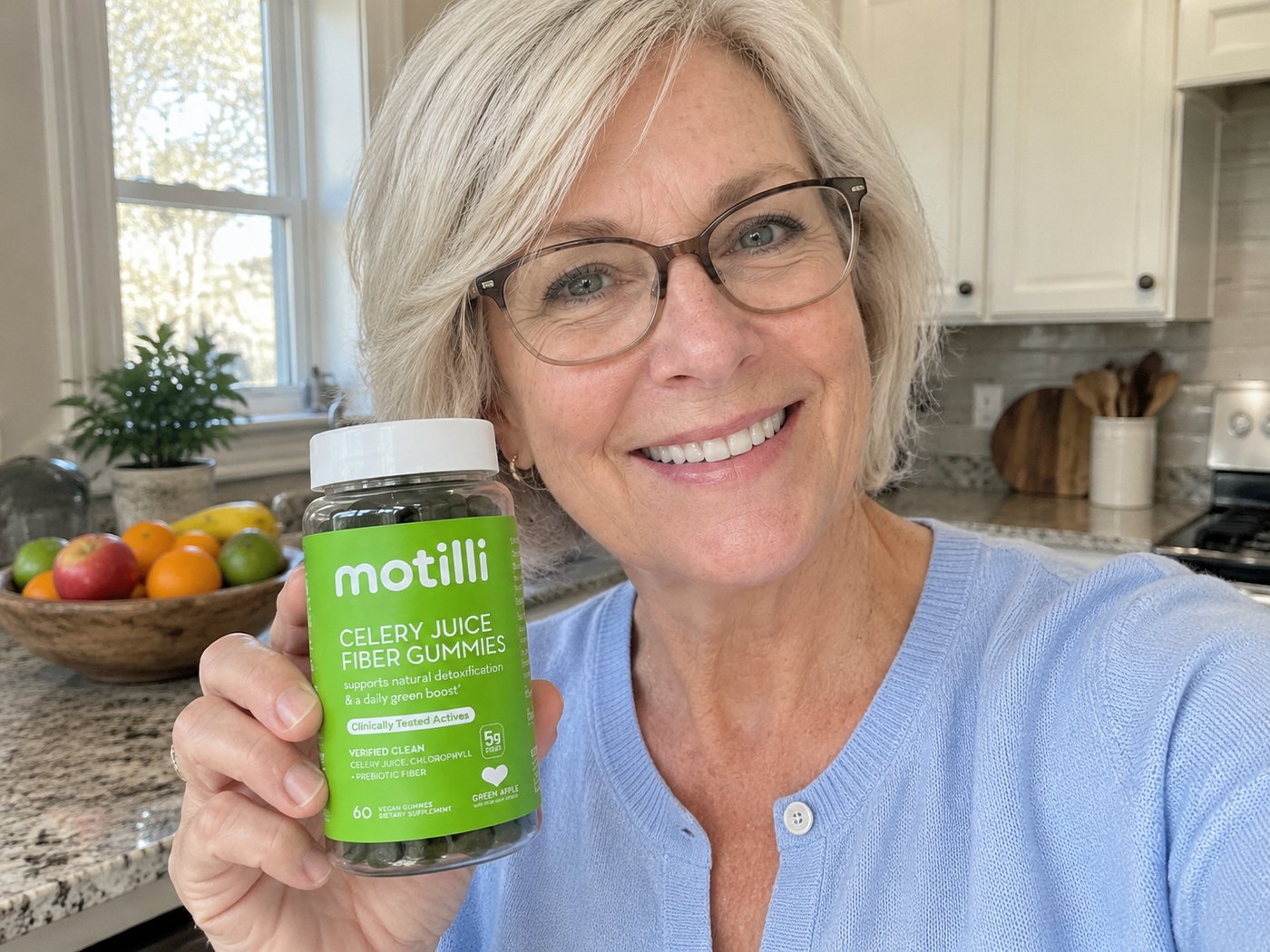 Woman holding a bottle of Motilli