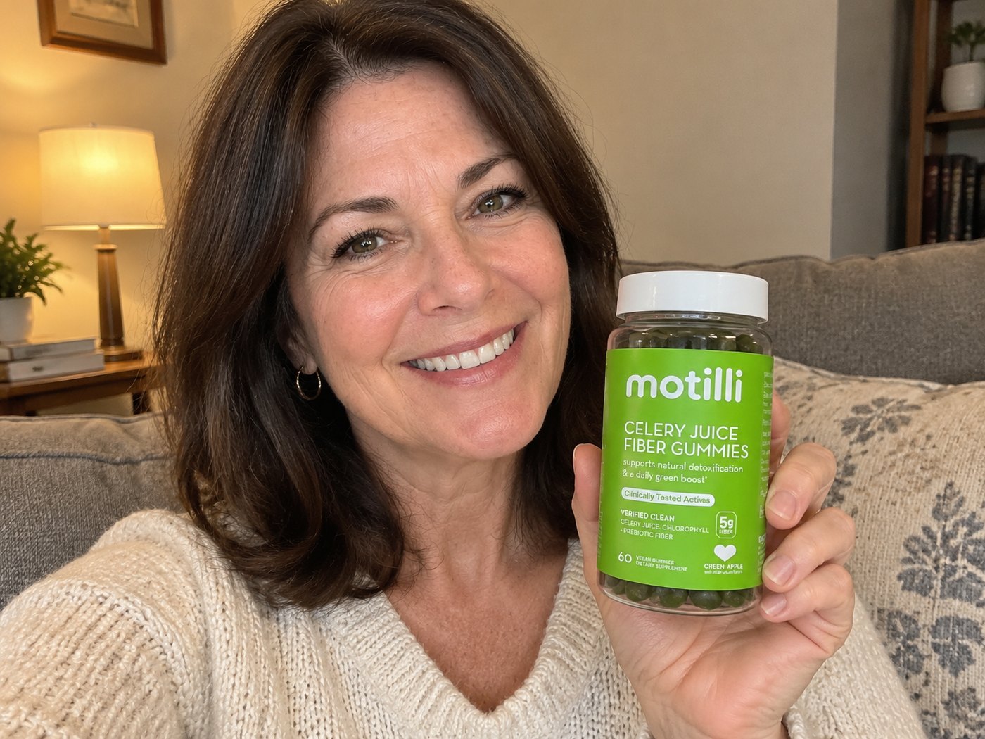 Woman holding a bottle of Motilli