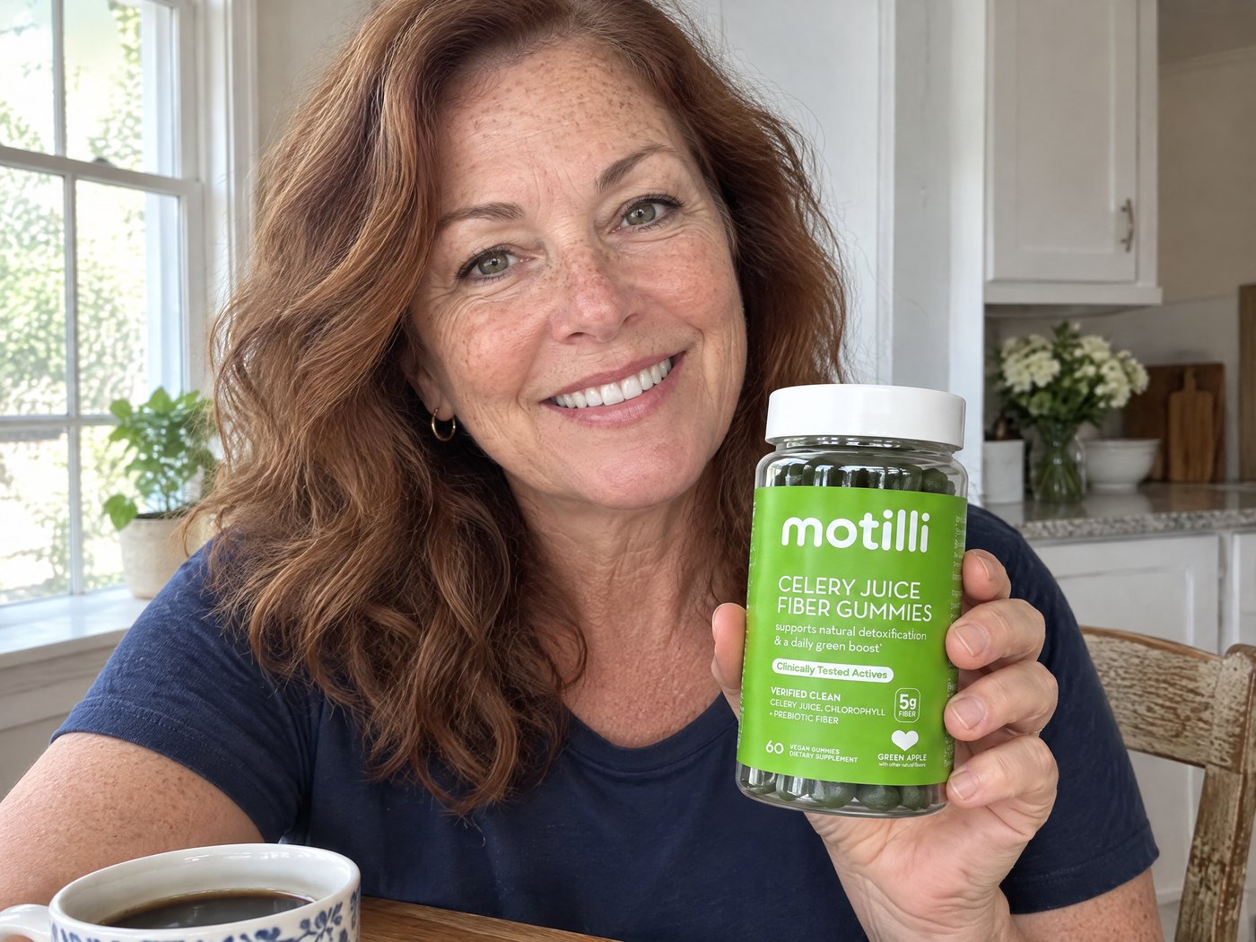 Woman holding a bottle of Motilli