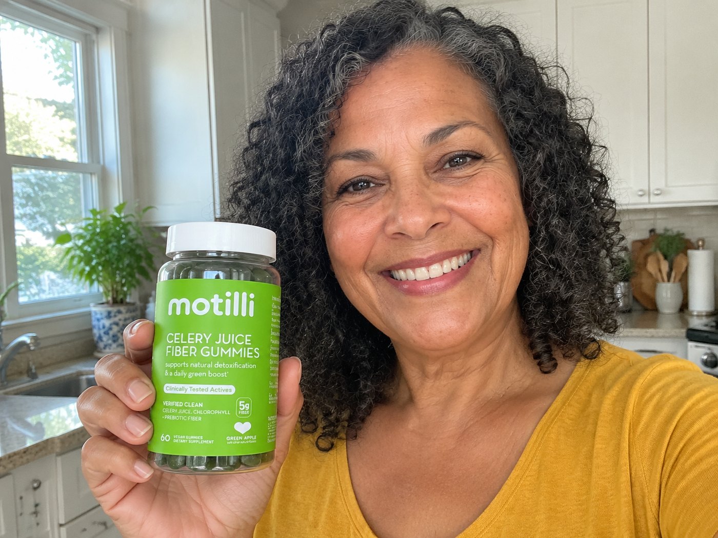 Woman holding a bottle of Motilli