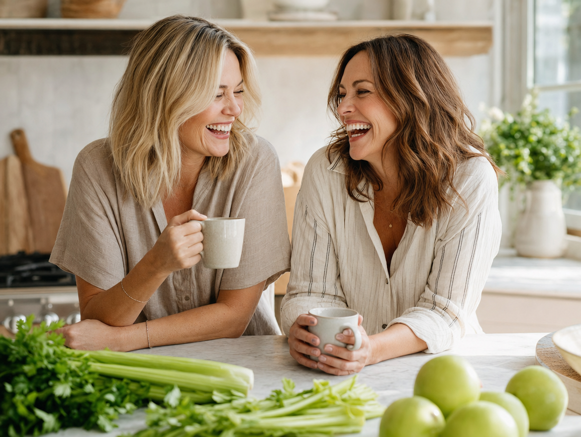 Two women laughing together